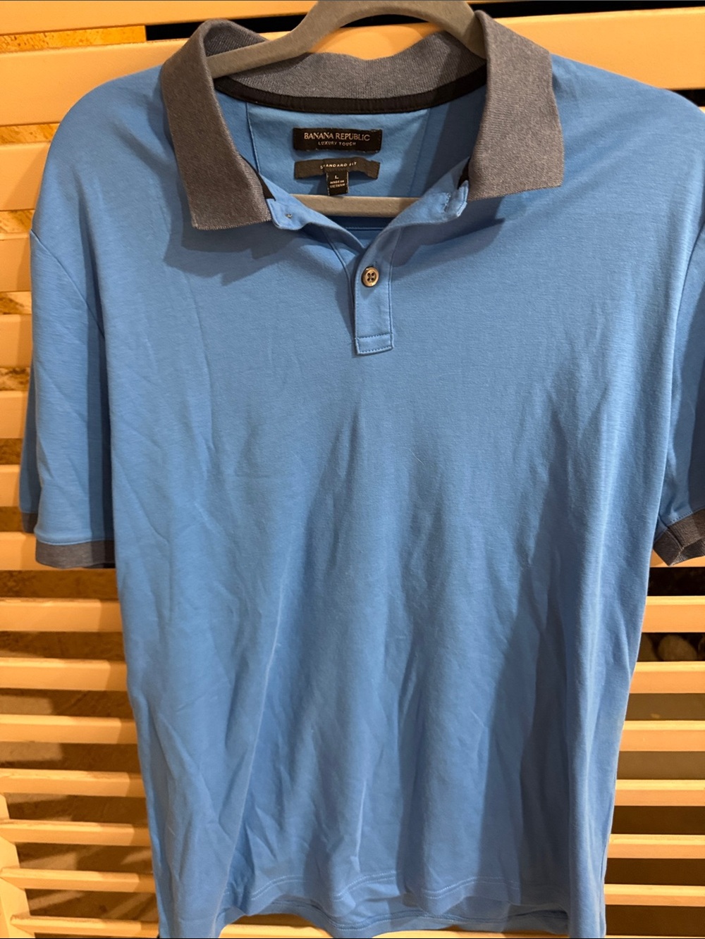 Banana Republic Men’s Sky Blue Polo with Gray Contrast Collar
